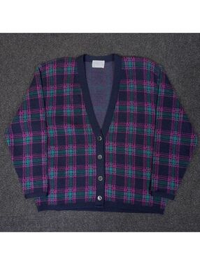 Vintage Pendleton Wool Cardigan Sweater Plaid Purple Women's 2X